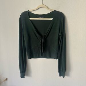 Abercrombie & Fitch Cozy V-Neck Tie-Front Top in Green Size Medium
